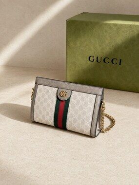 Gucci Ophidia Small Purse with Gold Double G and Light Beige Trim